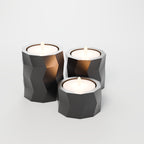 Trio de Porta-Velas Geométricos Low Poly, Preto