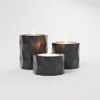 Trio de Porta-Velas Geométricos Low Poly, vista frontal