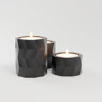 Trio de Porta-Velas Geométricos Low Poly, vista lateral