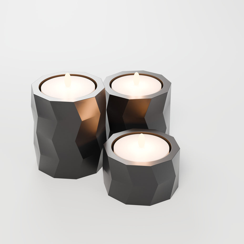 Trio de Porta-Velas Geométricos Low Poly, detalhe do acabamento