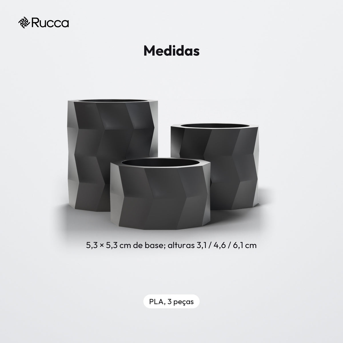 Trio de Porta-Velas Geométricos Low Poly: medidas
