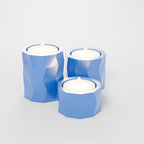 Trio de Porta-Velas Geométricos Low Poly, Azul Perolado