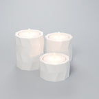 Trio de Porta-Velas Geométricos Low Poly, Branco