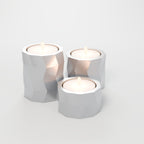 Trio de Porta-Velas Geométricos Low Poly, Prata