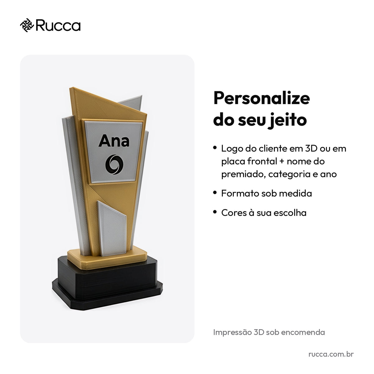 Troféu Corporativo Personalizado com Logo — Rucca 3D