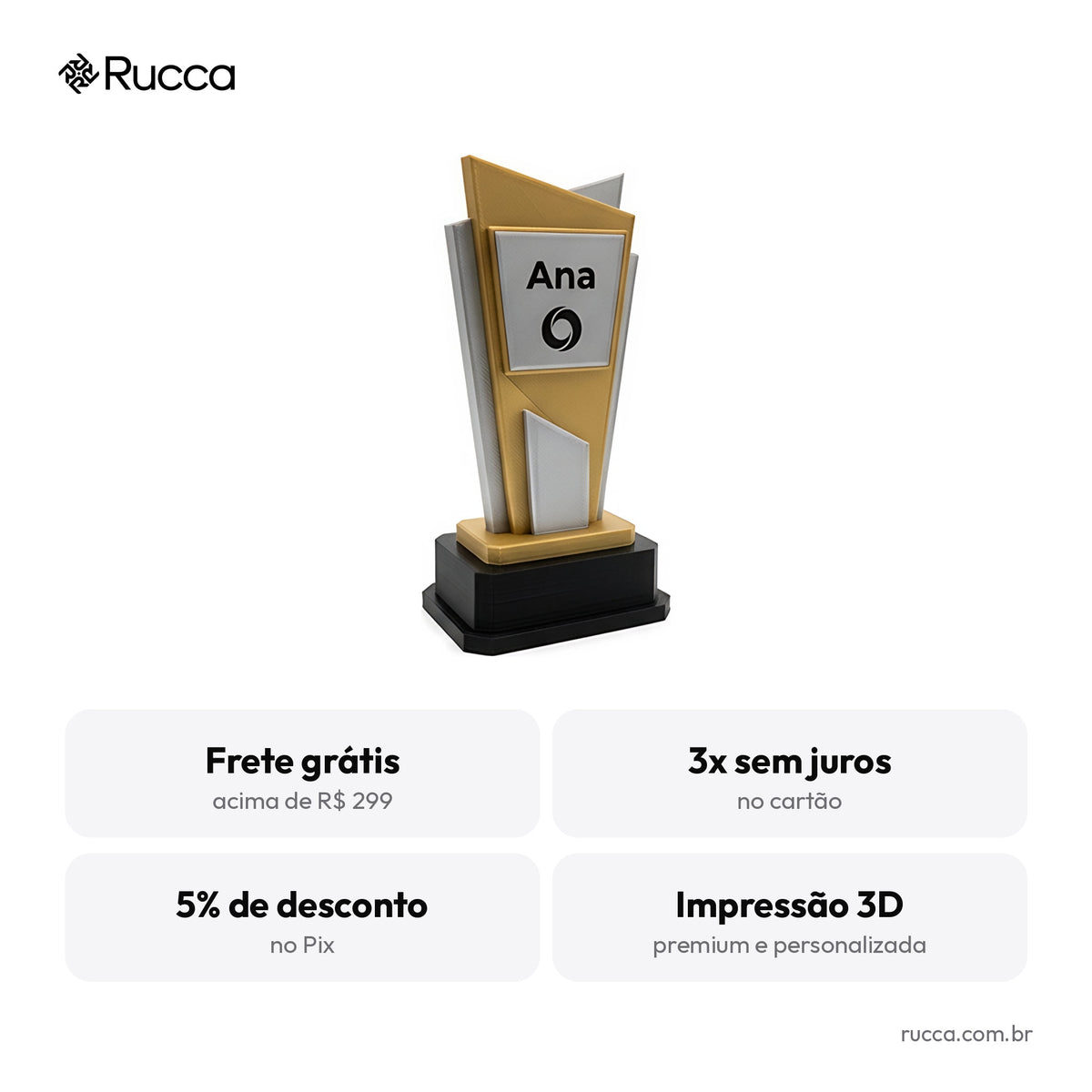 Troféu Corporativo Personalizado com Logo — Rucca 3D