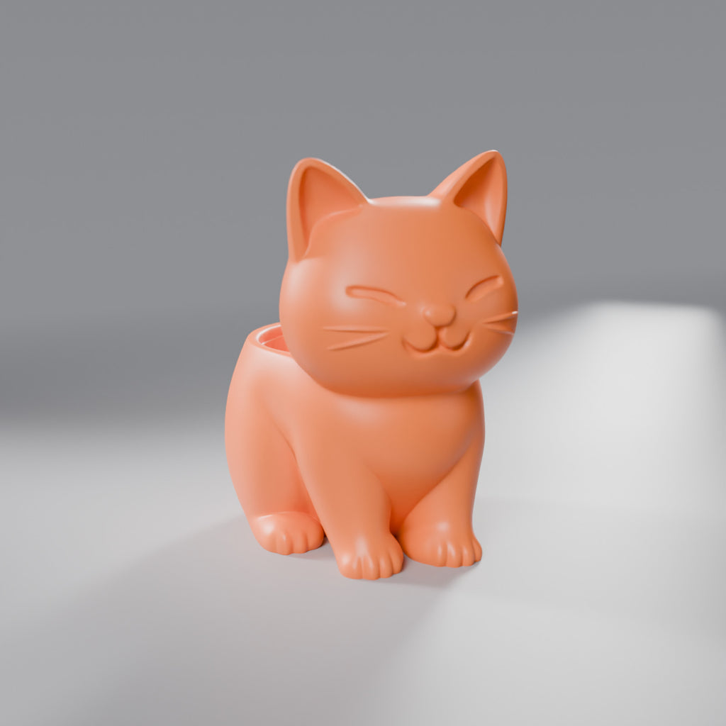Vasinho Gatinho Sorridente para Plantas, Laranja