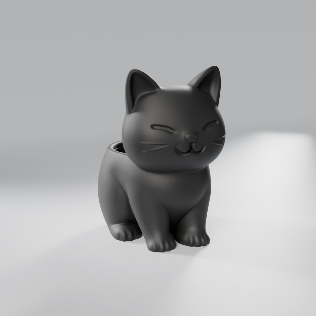 Vasinho Gatinho Sorridente para Plantas, Preto