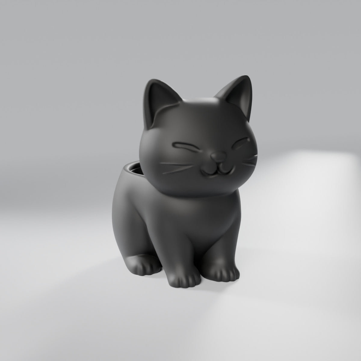 Vasinho Gatinho Sorridente para Plantas, Preto